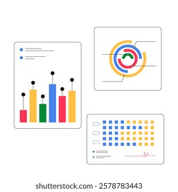 Data Visualization And Analytics In Flat Vector Illustration Symbolizing Statistical Analysis, Performance Metrics, And Business Intelligence, Isolated On White Background.