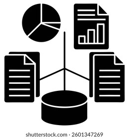 Data visualization, business analytics, pie chart, bar graph, document icons, infographic elements,