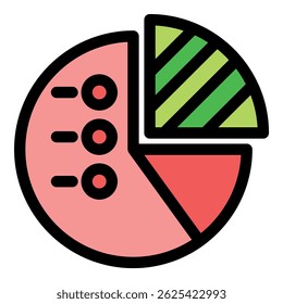 Data visualization with a colorful pie chart representing market share, business performance, and statistical analysis
