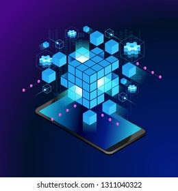 Concepto de visualización de datos. Ilustración vectorial isométrica 3d. Plantilla de página. 