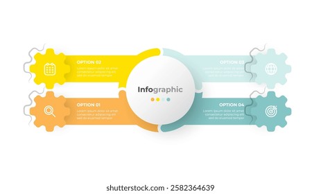 Data Visualization Concept. Creative infographic design with 4 step or options in a gears. Ideal for illustrating workflows, business strategies, or project timelines.