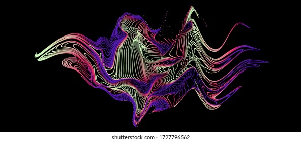 Concepto de visualización de datos. Textura holográfica iluminada por un algoritmo generativo. 