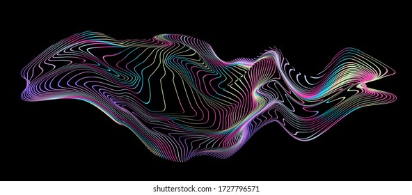 Visualisierungskonzept für Daten. Illuminierte, glitzernde Struktur aus Holografie, hergestellt durch generativen Algorithmus. 