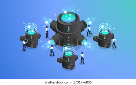 Data visualization. Concept of data network management. Social media machine.
