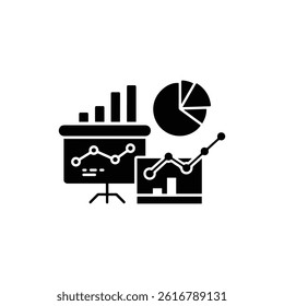Data Visualization Icon with Bars, Pie, and Line Mix Black Flat