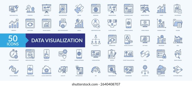 Data visualization icon collection set with data analytics, business chart, market report, online graph, data management