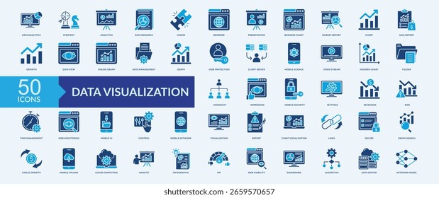 Data visualization icon collection set with data analytics, business chart, market report, online graph, data management