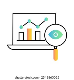 Data Visualization Icon – Graph with Magnifying Glass, Representing Analysis and Insights