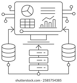Data Visualization icon. Simple outline monochrome black vector pictogram with thin lines on a transparent background. Line thickness is editable