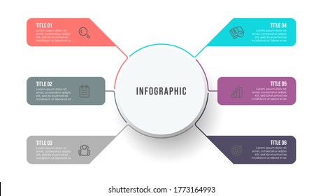 Data visualization infographic template design with marketing icons. Business concept with 6 options or steps. Vector illustration.