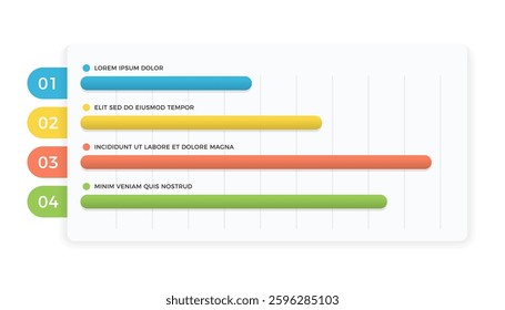 Data visualization infographics with a four-bar horizontal chart, vector eps10 illustration