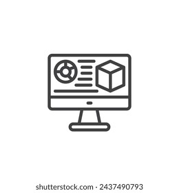 Data Visualization line icon. linear style sign for mobile concept and web design. Computer screen with data charts outline vector icon. Symbol, logo illustration. Vector graphics