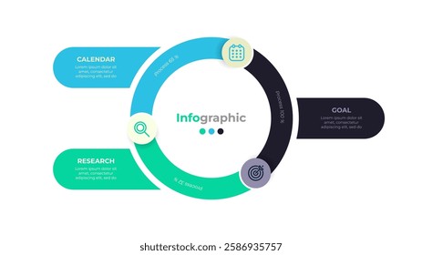 Data visualization. Modern circular infographic template with 3 options. Ideal for business presentations, project management, and data visualization.
