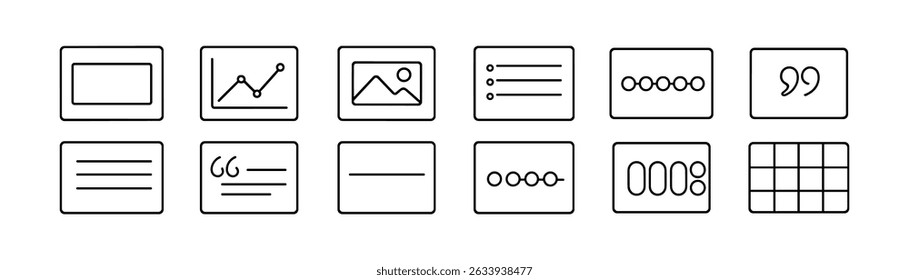 Data visualization outline icon set for analytics and reporting tools