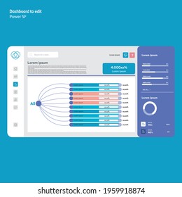 Data visualization. Power bi. Dashboards with graphs. Bars. Diagrams. EPS10