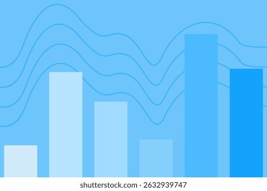 A visualização de dados mostra tendências em números com barras azuis e linhas fluindo em um plano de fundo azul claro