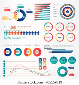  Data visualization and statistic elements for print, website, corporate reports and graphic projects. Business data market elements dot,  bar,charts, diagrams and graphs flat icons set.