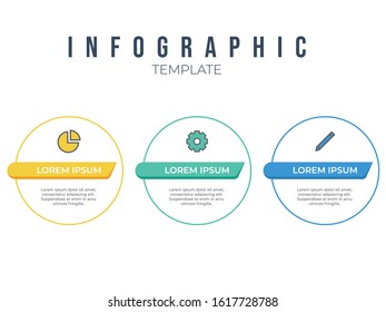 Data visualization template, circle infographic element vector with 3 points, options, list, icons. use for workflow, timeline, brochure, presentation slide, milestones, etc.