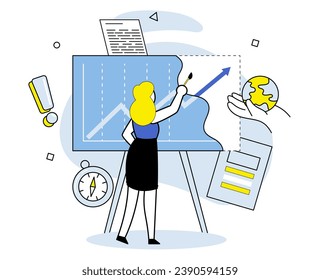 Data visualization vector illustration. The data visualization concept highlights importance visual representations to enhance data understanding Information in reports and presentations informs