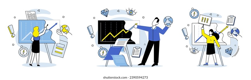 Data visualization vector illustration. Success in business is often driven by data driven strategies and informed decision making The data visualization metaphor compares data analysis to creating