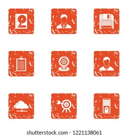 Data volume icons set. Grunge set of 9 data volume vector icons for web isolated on white background