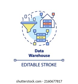 Data Warehouse Concept Icon. Information Repository Abstract Idea Thin Line Illustration. Data Management System. Isolated Outline Drawing. Editable Stroke. Arial, Myriad Pro-Bold Fonts Used