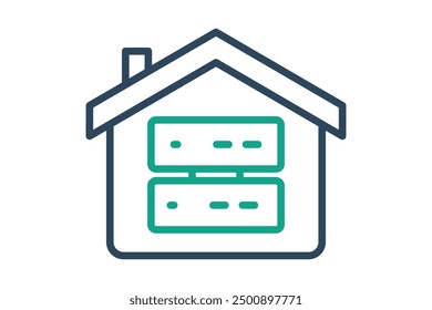 Icono de almacén de datos. casa con big data. icono relacionado con la tienda. estilo de icono de línea. análisis de datos Elementos Ilustración vectorial