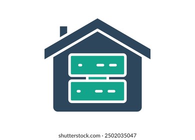 Data warehouse icon. house with big data. icon related to store. solid icon style. data analytics elements vector illustration