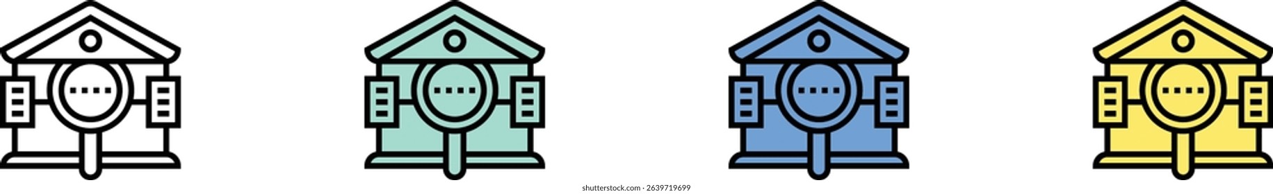 data warehouse icon. Outline, Green, Blue and Yellow Style Design Isolated On White Background