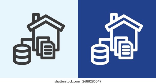Data Warehouse Icon Set in Black and White Outline Style