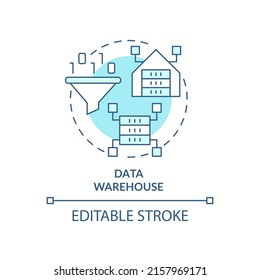 Data Warehouse Turquoise Concept Icon. Information Repository Abstract Idea Thin Line Illustration. Data Management. Isolated Outline Drawing. Editable Stroke. Arial, Myriad Pro-Bold Fonts Used