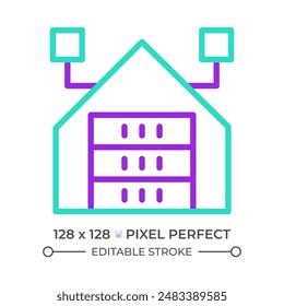 Data warehouse two color line icon. Digital warehouse bicolor outline symbol. Server icon. Information technology. Data management. Duotone linear pictogram. Isolated illustration. Editable stroke