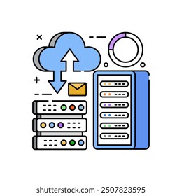 Almacenes de datosIcono de color de relleno, Ilustración vectorial.