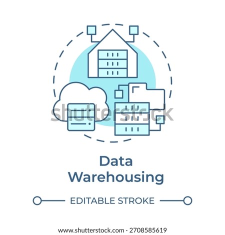 Data warehousing soft blue concept icon. IT infrastructure, data centers. Remote technology. Round shape line illustration. Abstract idea. Graphic design. Easy to use in infographic, presentation