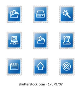 Data web icons, blue glossy stamp series