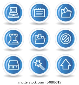 Data web icons, blue glossy circle buttons