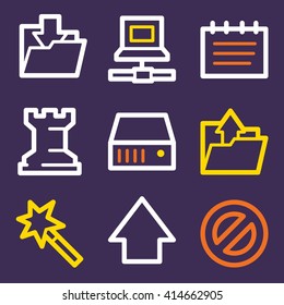 Data web icons, folder and disk, upload and download, vector stock signs