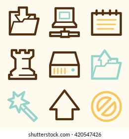Data web icons, folder and disk, upload and download, vector stock signs