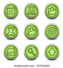 Data web icons, green glossy set