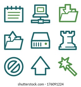 Iconos web de datos, conjunto de líneas verdes