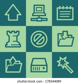 Data web icons, green square buttons set