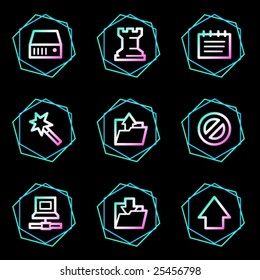 Iconos web de datos, series de contorno de neón