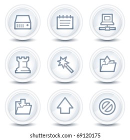 Iconos web de datos, botones de círculo brillante blanco