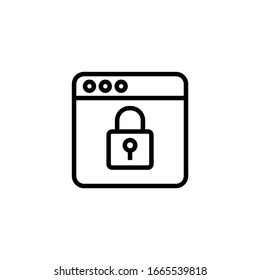 Data window lock symbol with a key icon in linear, outline icon isolated on white background