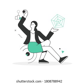 Datos. Mujer joven en el concepto de minería de datos y análisis de datos. Escenas del mundo de los negocios y la tecnología para su próximo proyecto
