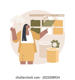 Database abstract concept vector illustration. Online database, data architecture, information storage service, cloud computing, application platform, software development abstract metaphor.