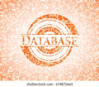 Database abstract emblem, orange mosaic background