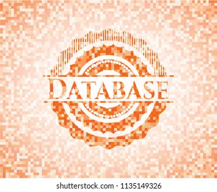Database abstract orange mosaic emblem with background