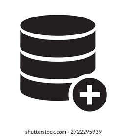 Icono de agregar base de datos con signo más, símbolo de Vector de almacenamiento del servidor.