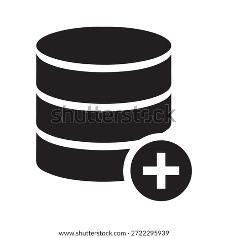 Database add icon with plus sign, server storage vector symbol.